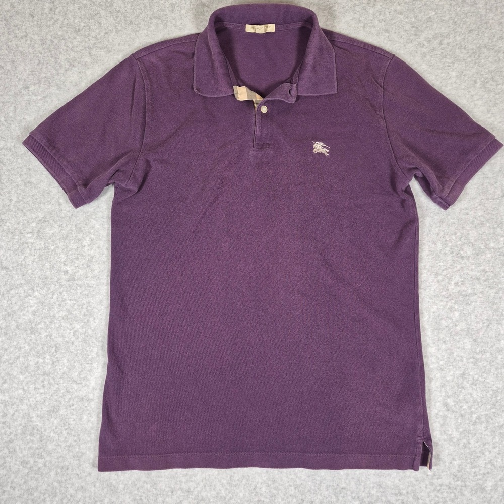 Burberry Brit Polo Shirt Mens M Purple Short Sleeve Nova Check Placket Pique